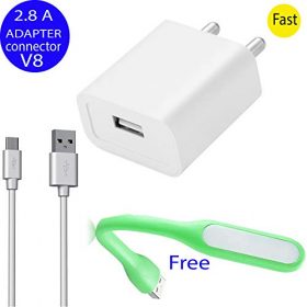 SORPRESO Polycarbonate 2A Fast Mobile Charger for Lenovo Vibe K5Plus/K5 Note with USB LED Light (White)