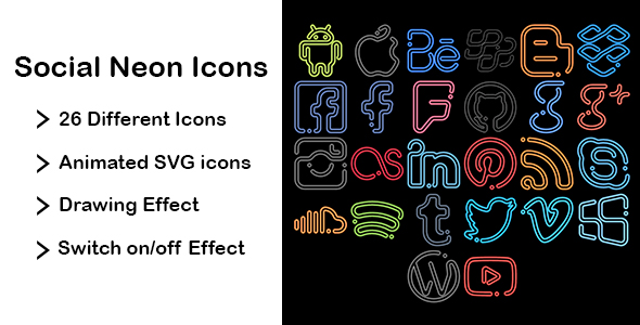 Social Neon Icons - Animated SVG Icons