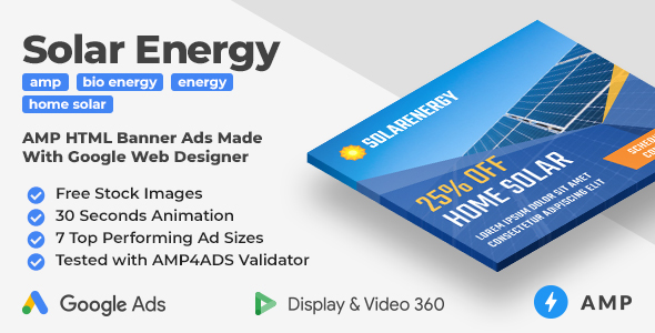 Solar Energy - Animated AMP HTML Banner Ad Templates (GWD, AMP)