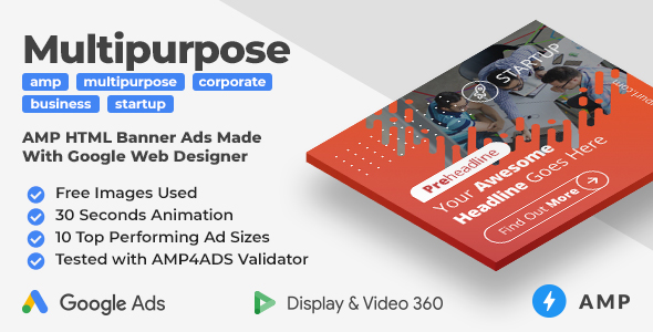 Startup - Multipurpose Animated AMP HTML Banner Ad Templates (GWD, AMP)
