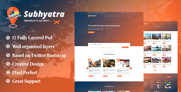 Subhyatra - Travel Agency PSD Template