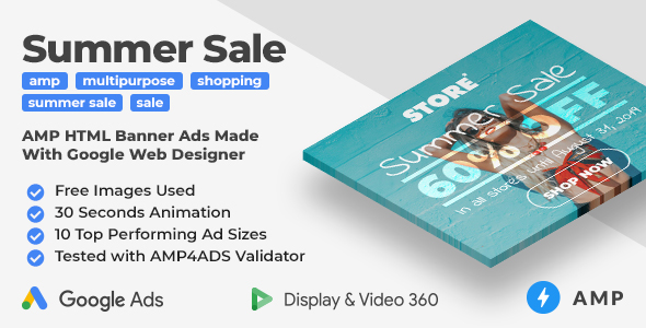 Summer Sale - Shopping Animated AMP HTML Banner Ad Templates (GWD, AMP)