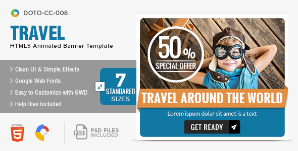 Travel & Tourism HTML5 Banners - 7 Sizes