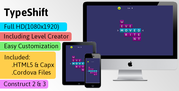 Typeshift - HTML5 Game (Construct 2 | Construct 3 | Capx | C3p) - Puzzle Game str8face