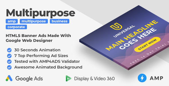 Universal - Multipurpose Business Animated AMP HTML Banners (GWD, AMP)