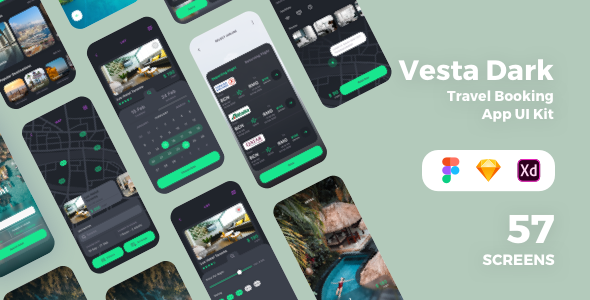Vesta Dark - Travel Booking App UI Kit