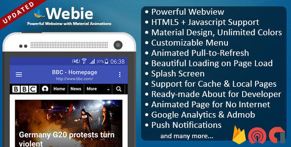 Webie - Animated WebView App for Android with Push Notification, AdMob & Lots of Animations