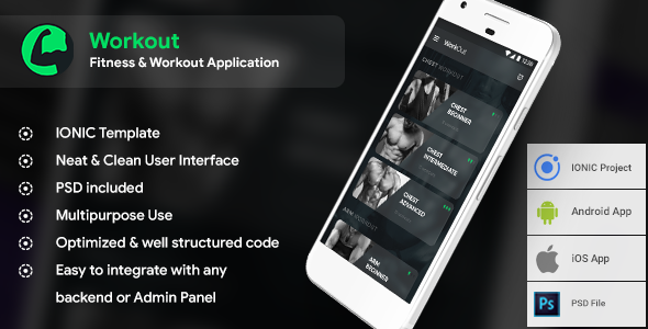 Workout Android App + Workout iOS App | Template (HTML + CSS in IONIC Framework)