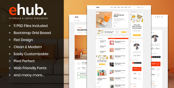 ehub - Free Resources & Tutorials Blog PSD Template