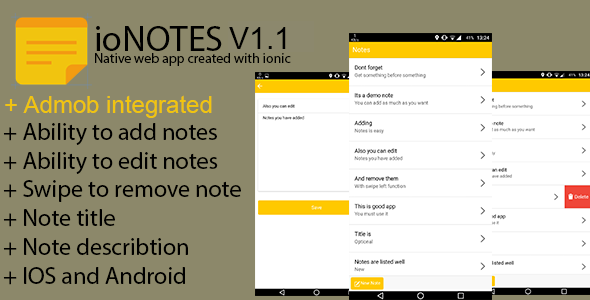 ioNotes v.1.1 - Full Ionic/PhoneGap/Cordova (IOS - Android) App