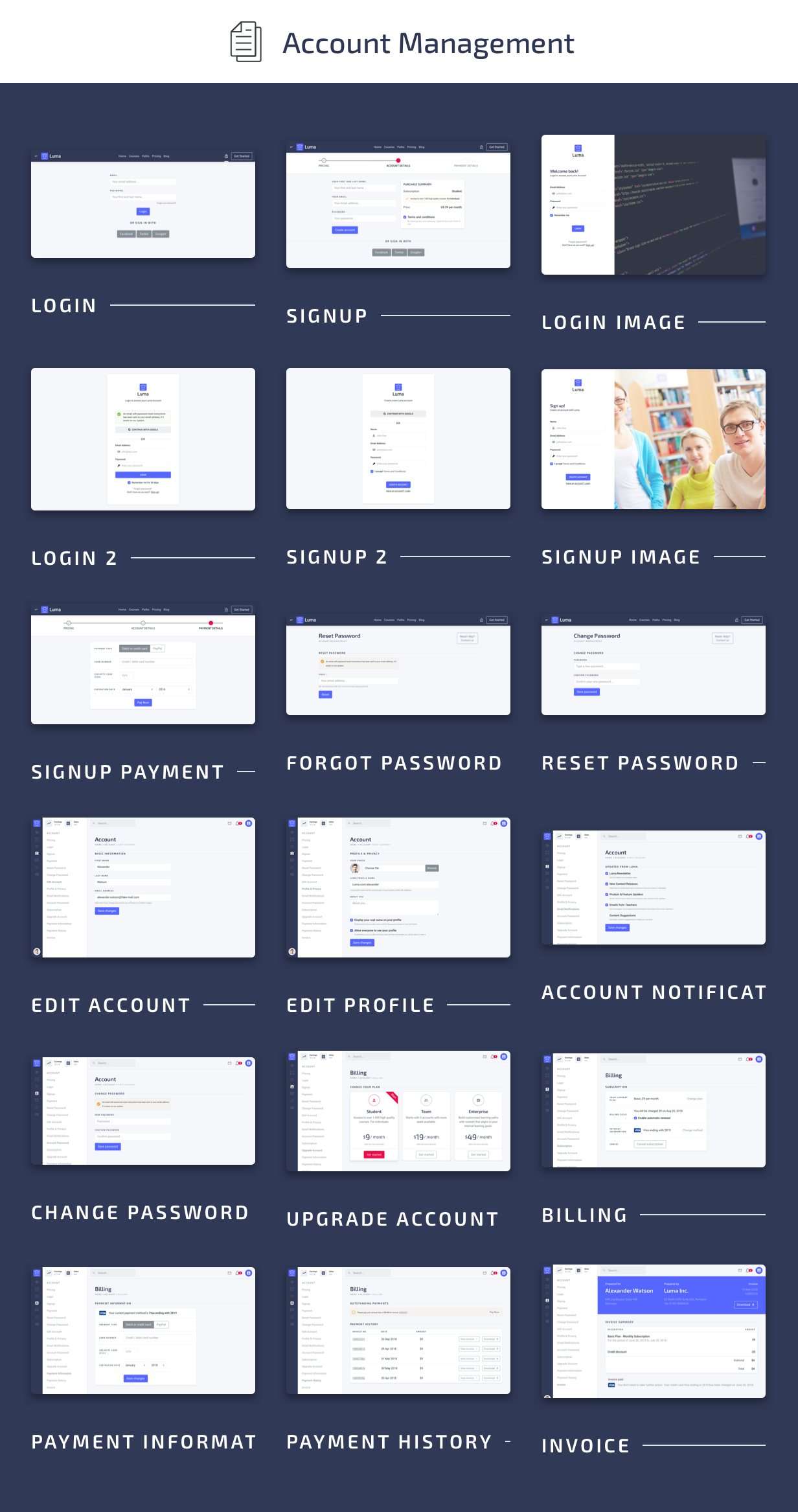 Luma - LMS Account Management Pages