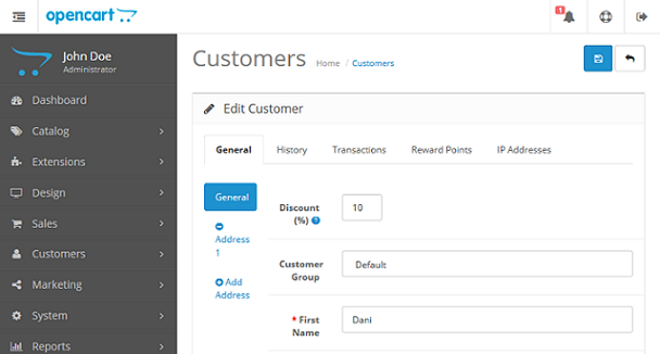 OpenCart Customer Discount Extension - Edit