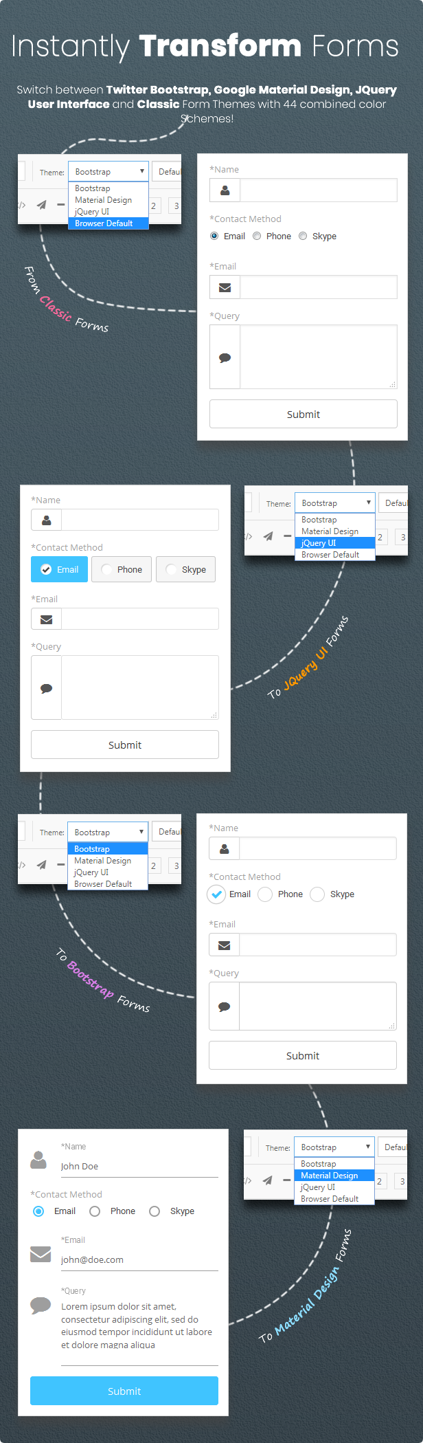 Best WordPress Form Builder Plugin - Google Material Design Forms | JQuery UI Forms | Twitter Bootstrap Forms | Classic Forms