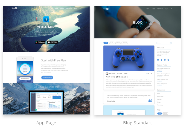 Different Home Pages: App Case, Software as a Service landing page, Single Product Showcase