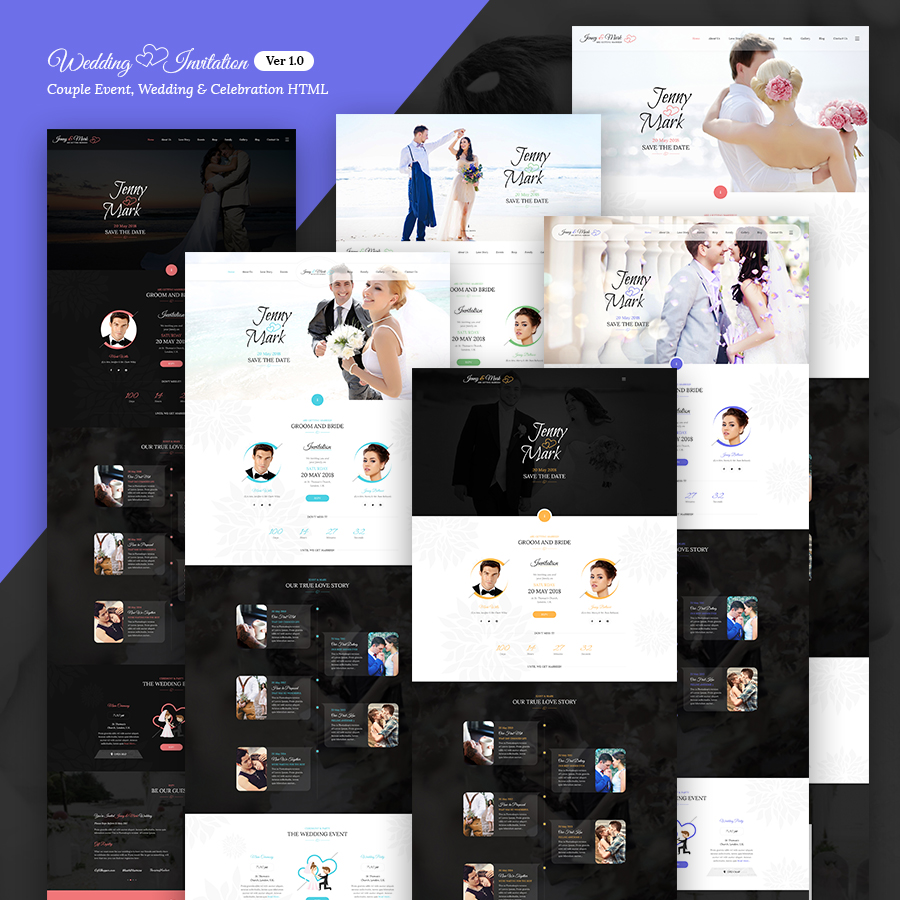 Wedding Invitation - Couple Event, Wedding & Celebration HTML Template Design By Webstrot