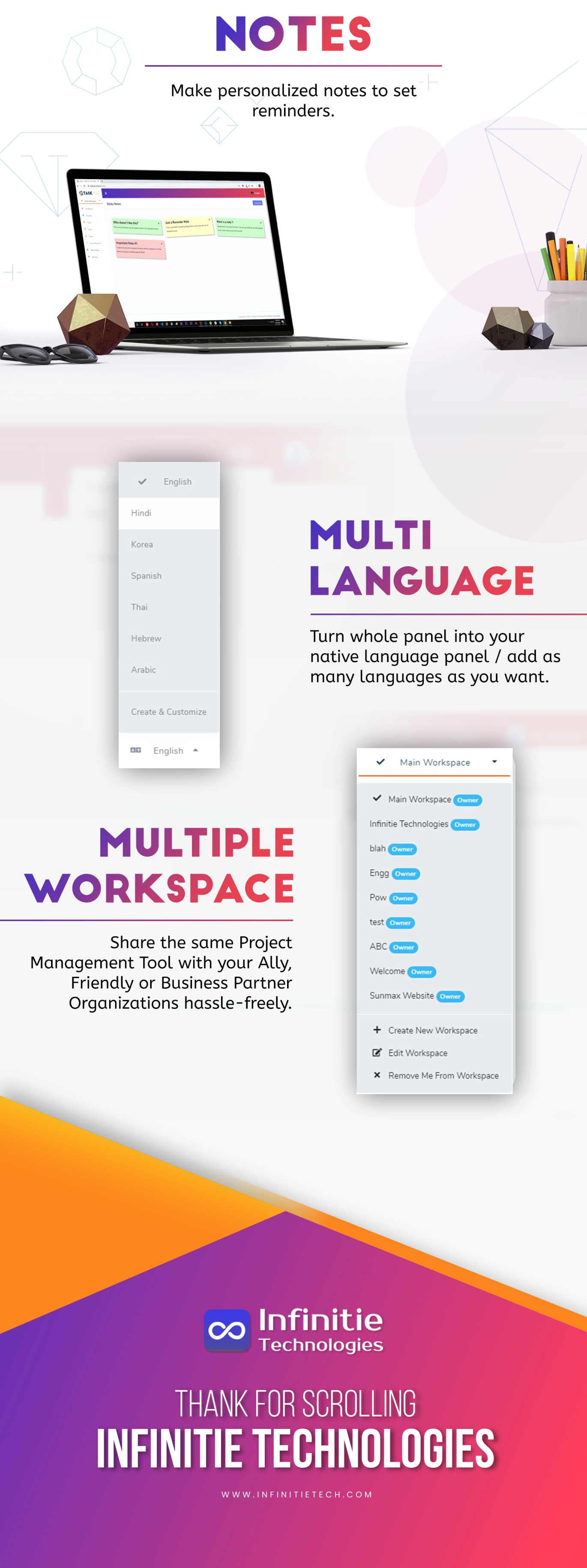 personalized sticky notes, Multi language, Multiple workspace - Project management tools - Tinquire ofhub - v1.1 - 4