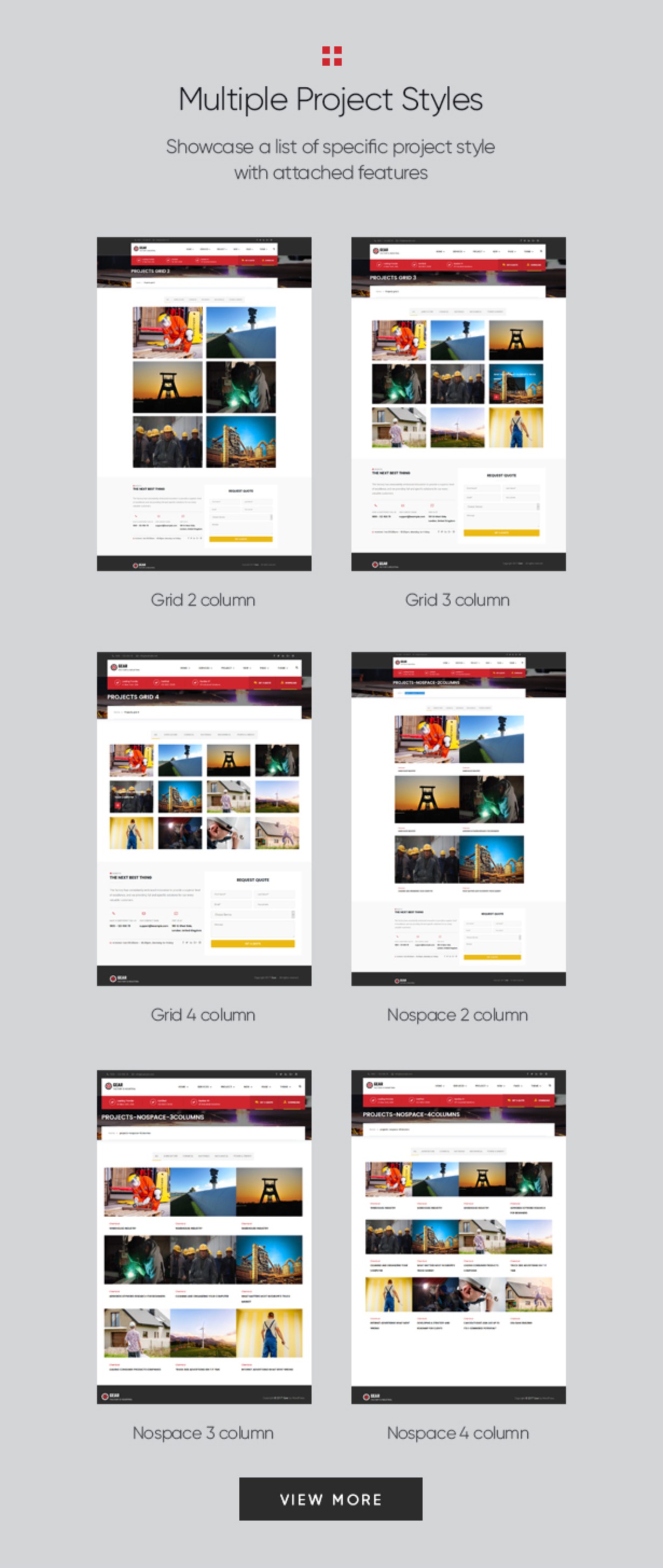 Gear - Factory and Industry Business WordPress Theme multiple projects layout