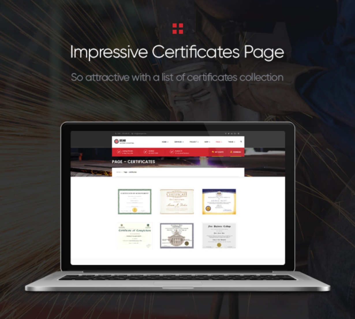 Gear - Factory and Industry Business WordPress Theme impressive certificate page