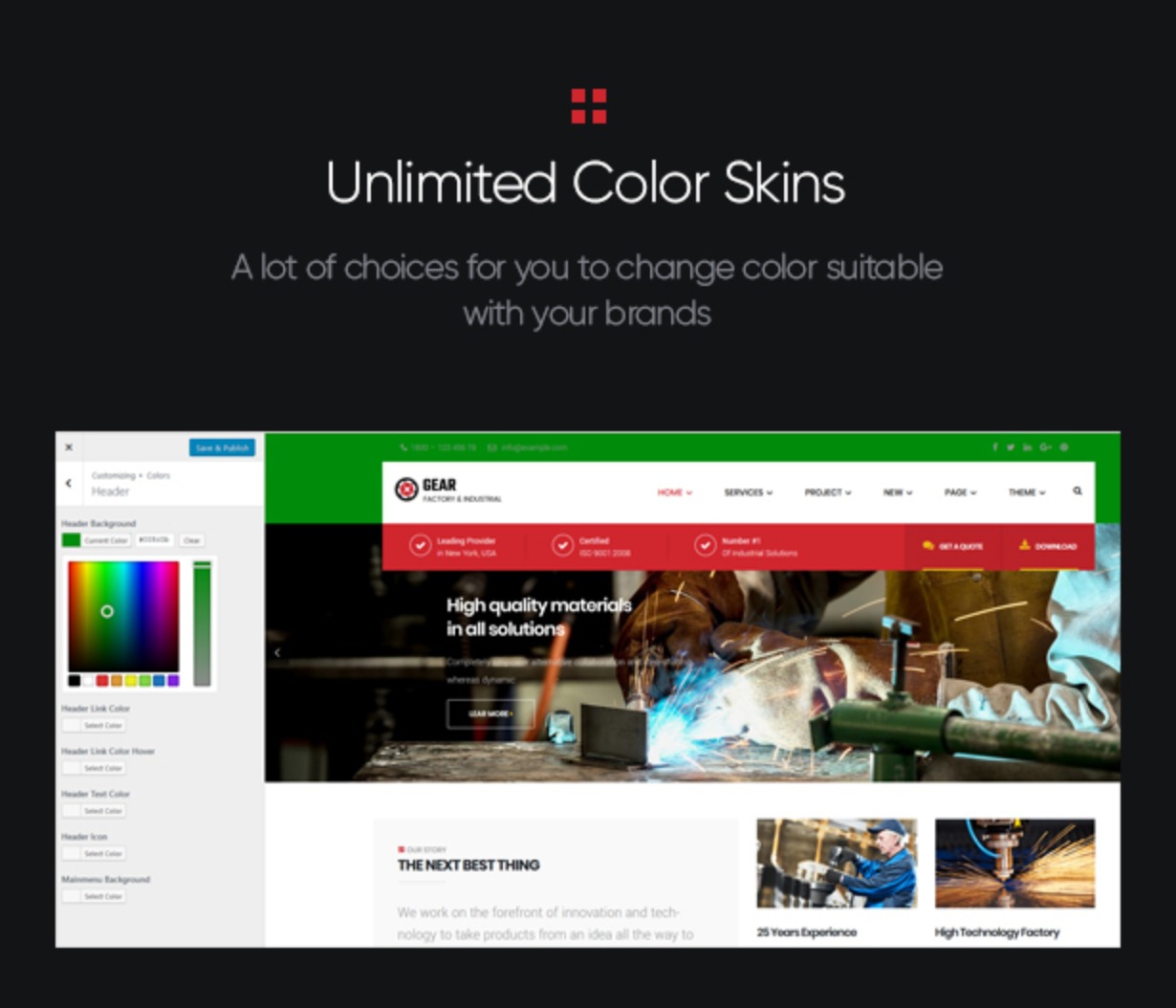 Gear - Factory and Industry Business WordPress Theme unlimited color styles