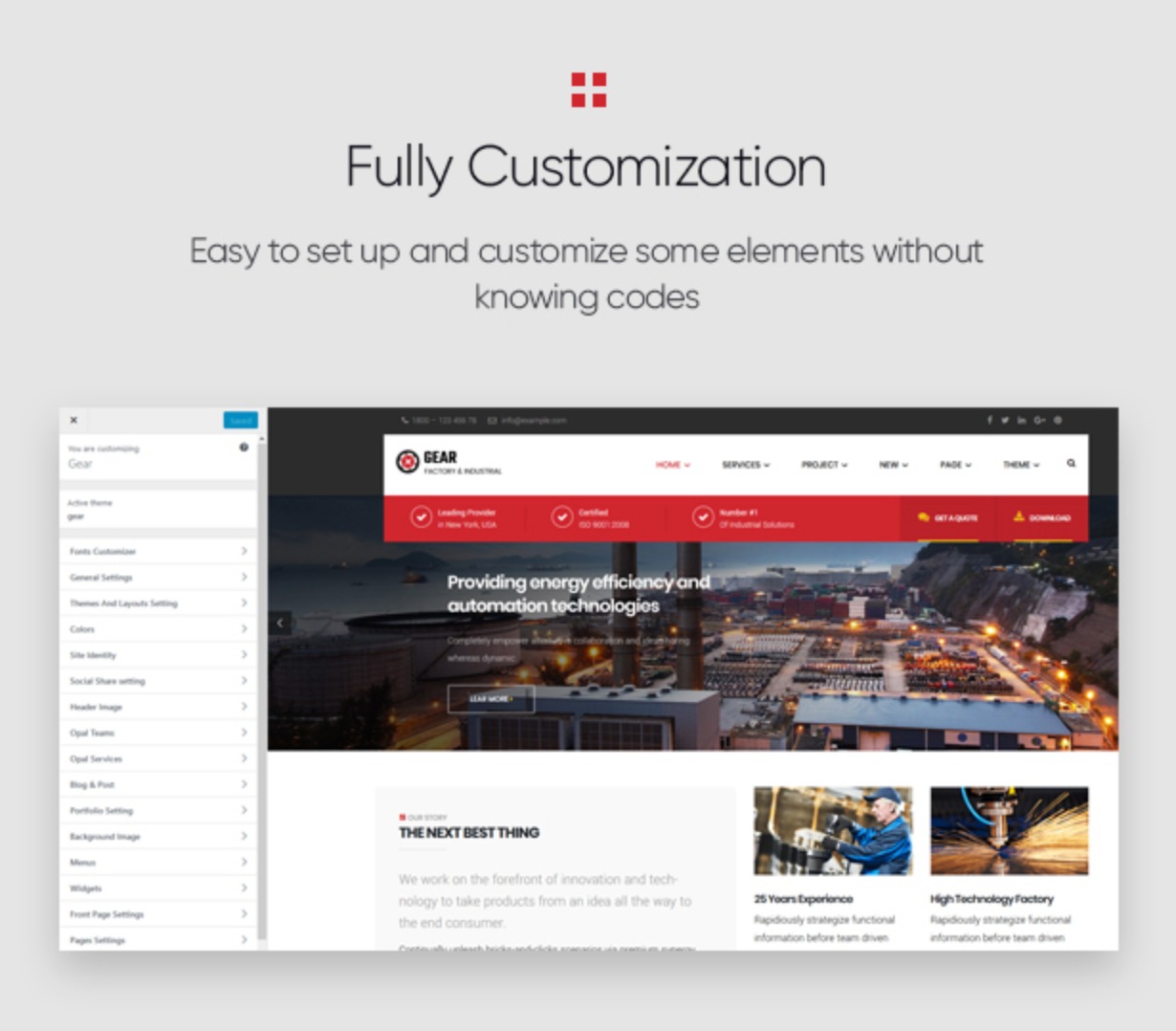 Gear - Factory and Industry Business WordPress Theme full customization