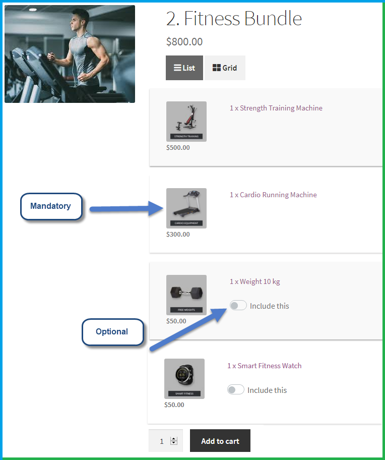 WooCommerce bundle - mandatory and optional products
