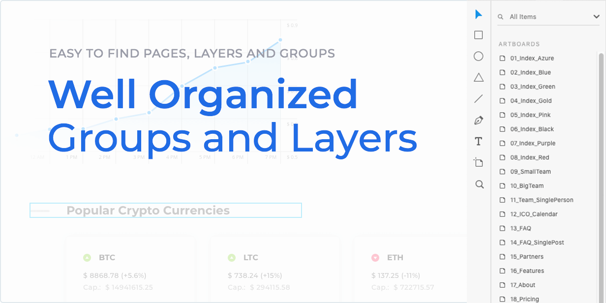 Easy to find pages, layers and groups - Well organized layers