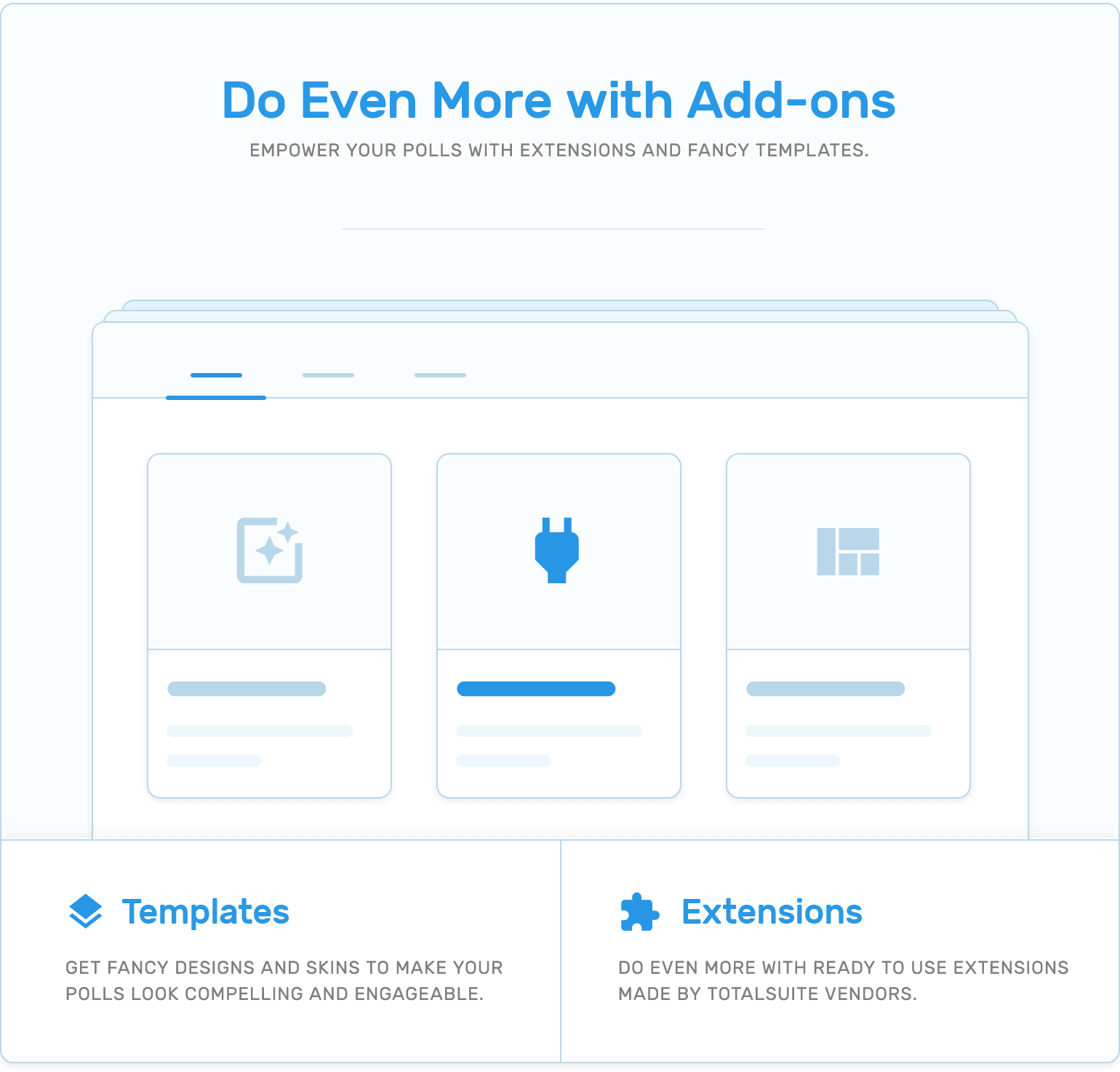 add-ons concept like Templates and extensions in TotalPoll WordPress poll plugin.