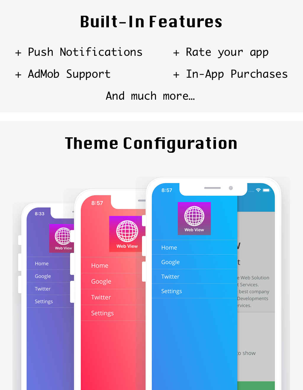Webview - Convert URL/HTML to iOS app + push notification + inApp & much more - 3