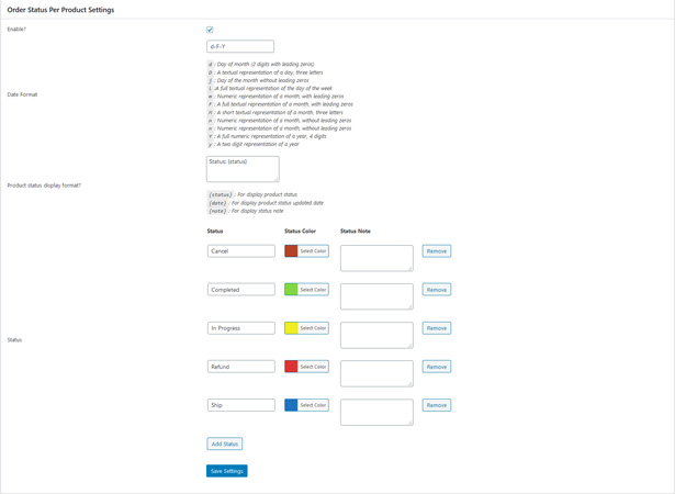 Add unlimited product order status with color and notes