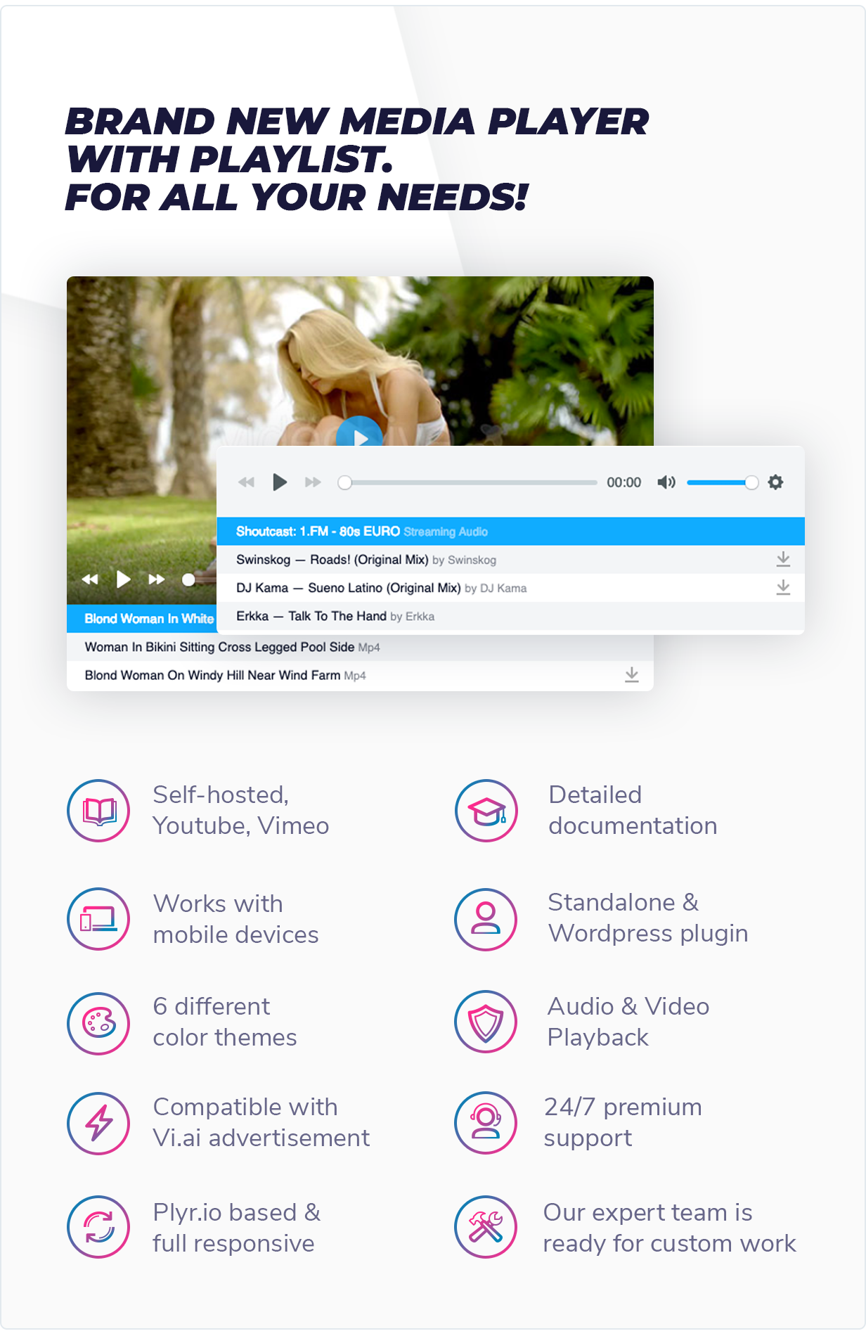 Clean HTML Audio Video Player with Playlist + WordPress Plugin - 3