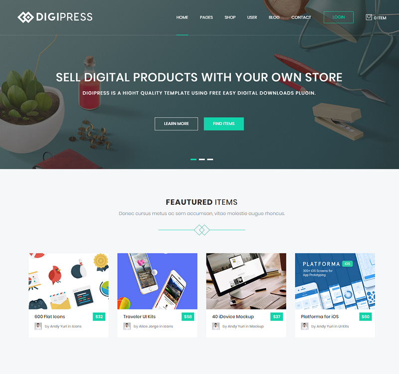 DigiPress - Marketplace Digital Downloads HTML Template