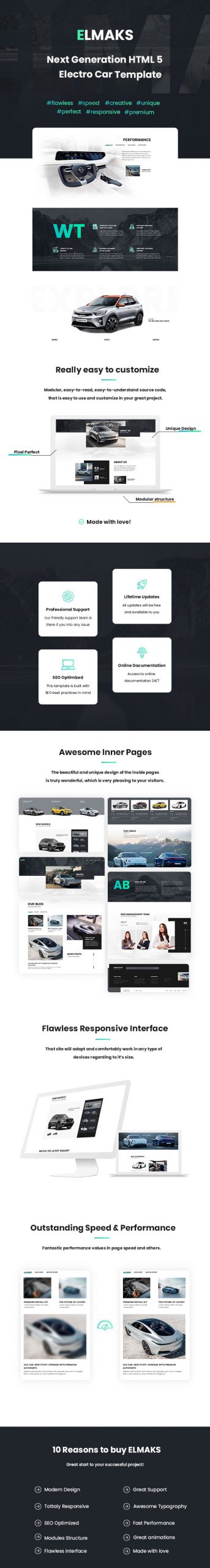 Elmaks is a unique and modern HTML5 template for electric car dealer