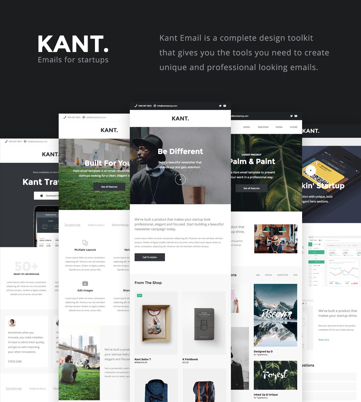 Kant - Responsive Email for Startups: 50+ Sections + Online Builder + MailChimp + Mailster + Shopify - 1