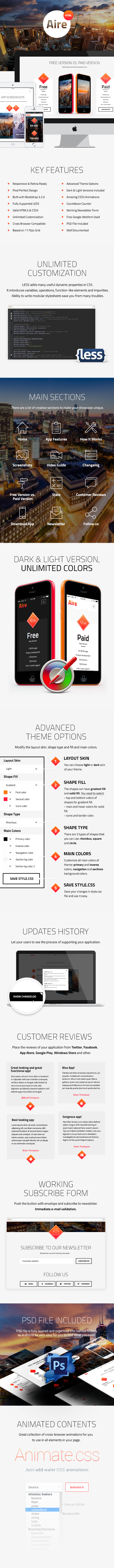 Aire - App Landing Page HTML5/Less Template - 3
