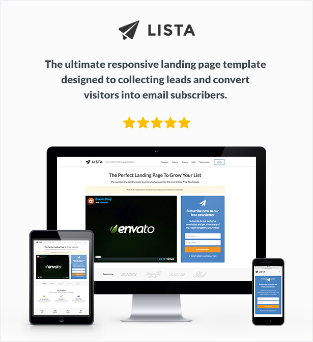 Lista HTML Newsletter Landing Page