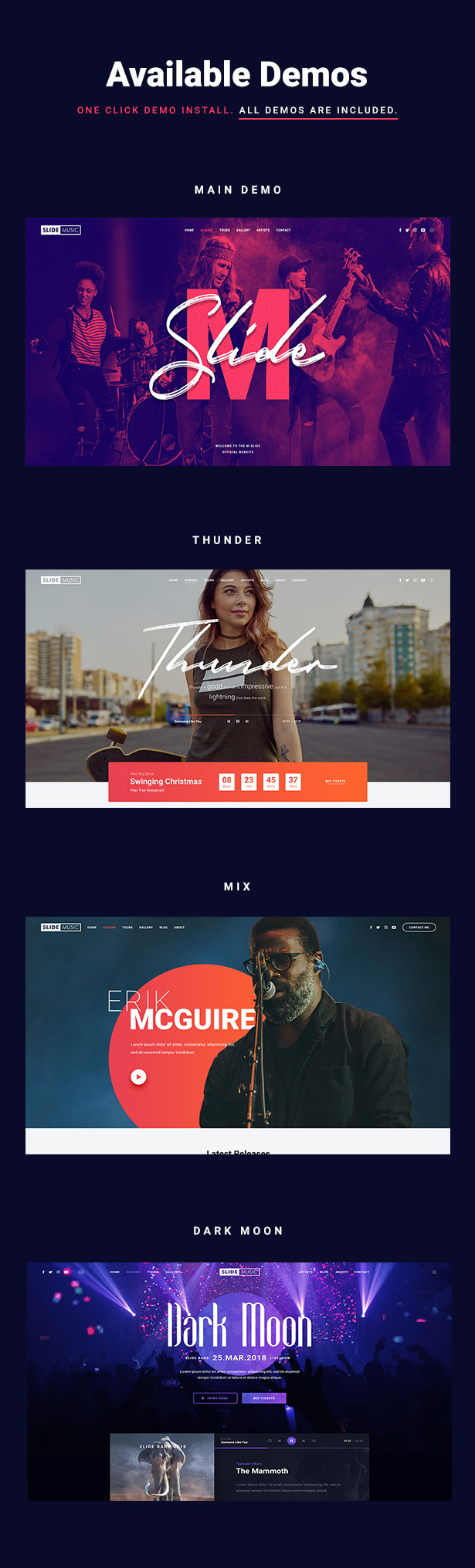 Slide Music WordPress Theme Demos