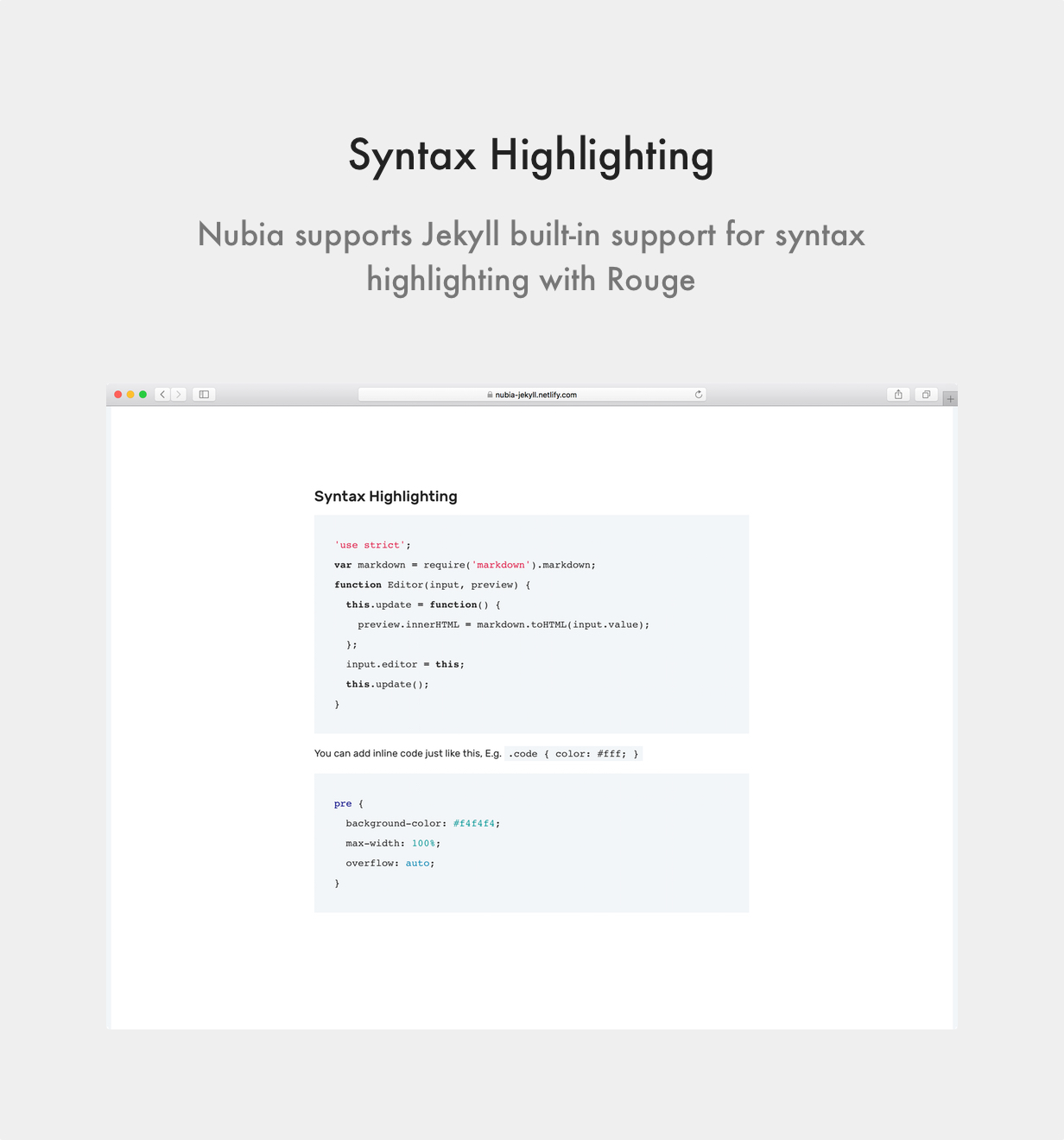 Nubia Jekyll Theme Syntax Highlighting with Rouge