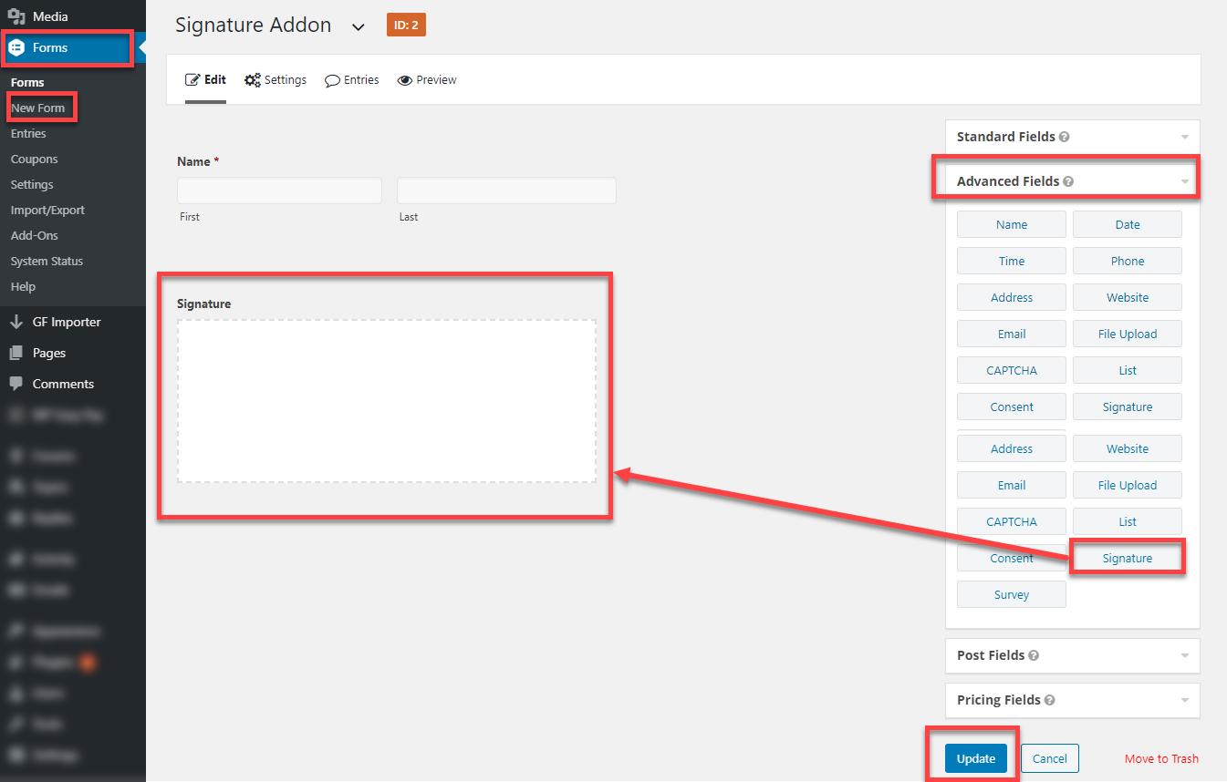 importing digital signature entries