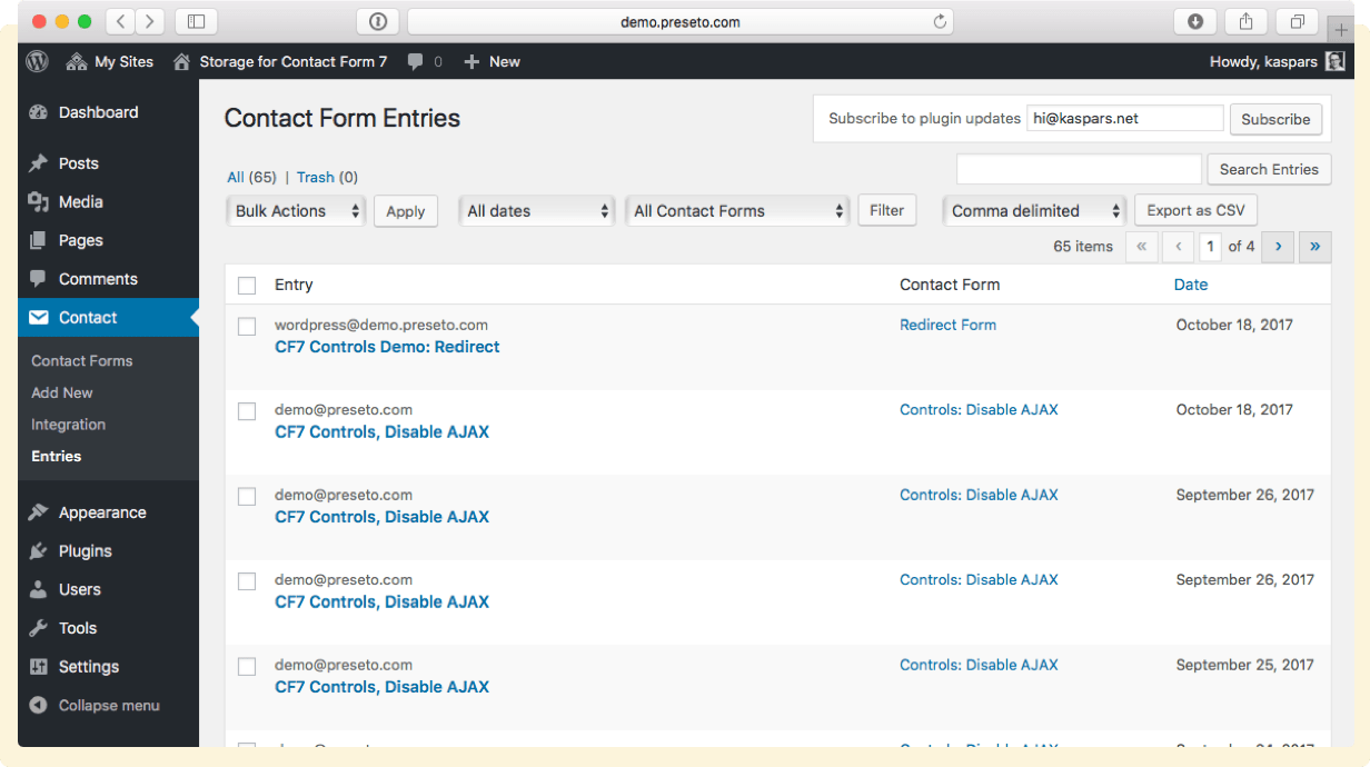 Contact Form 7 Form Submission Inbox