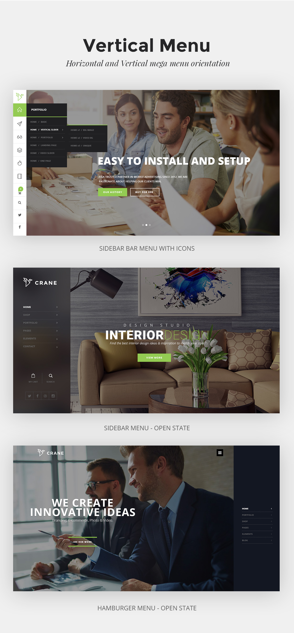 Vertical Menu, horizontal menu theme WordPress