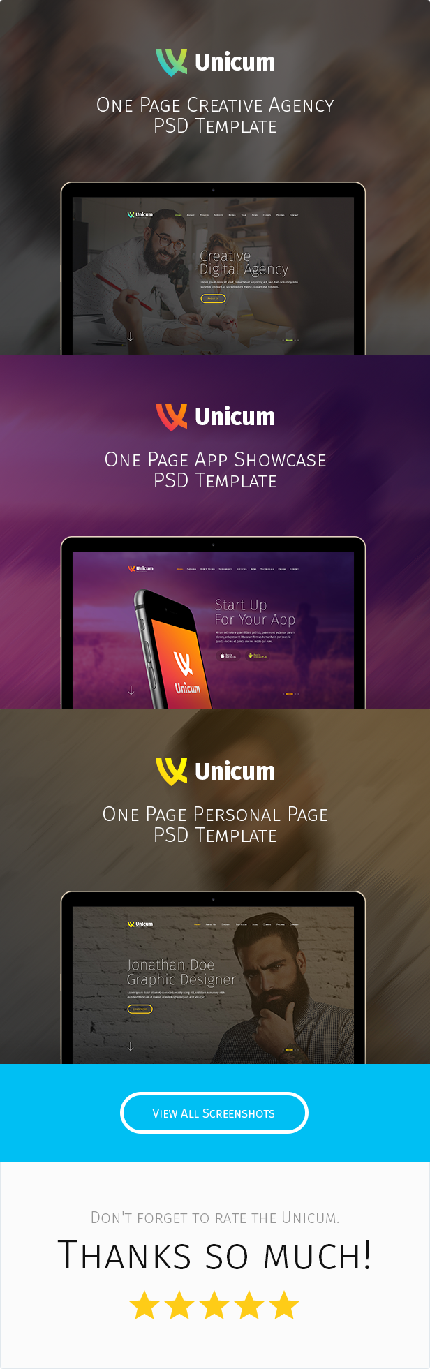 Unicum - One Page Fullscreen PSD Template - 1