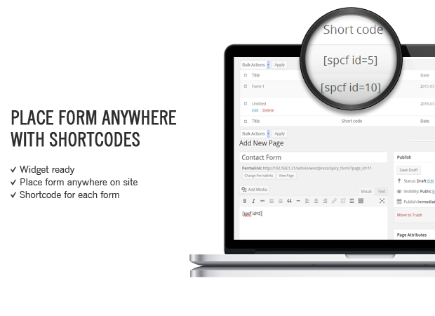 contact form shortcode easy placement