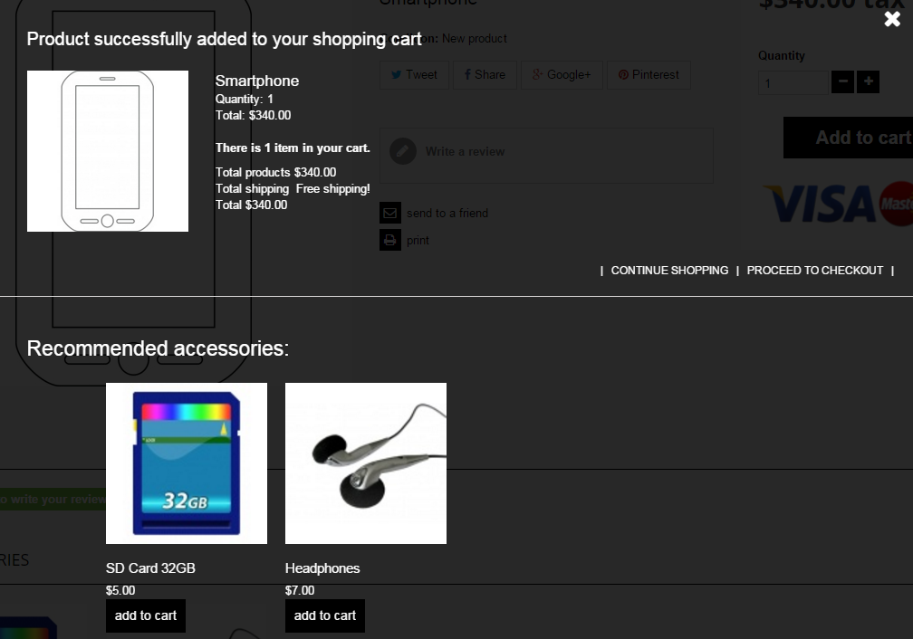 Prestashop Accessories in Cart Popup - 1