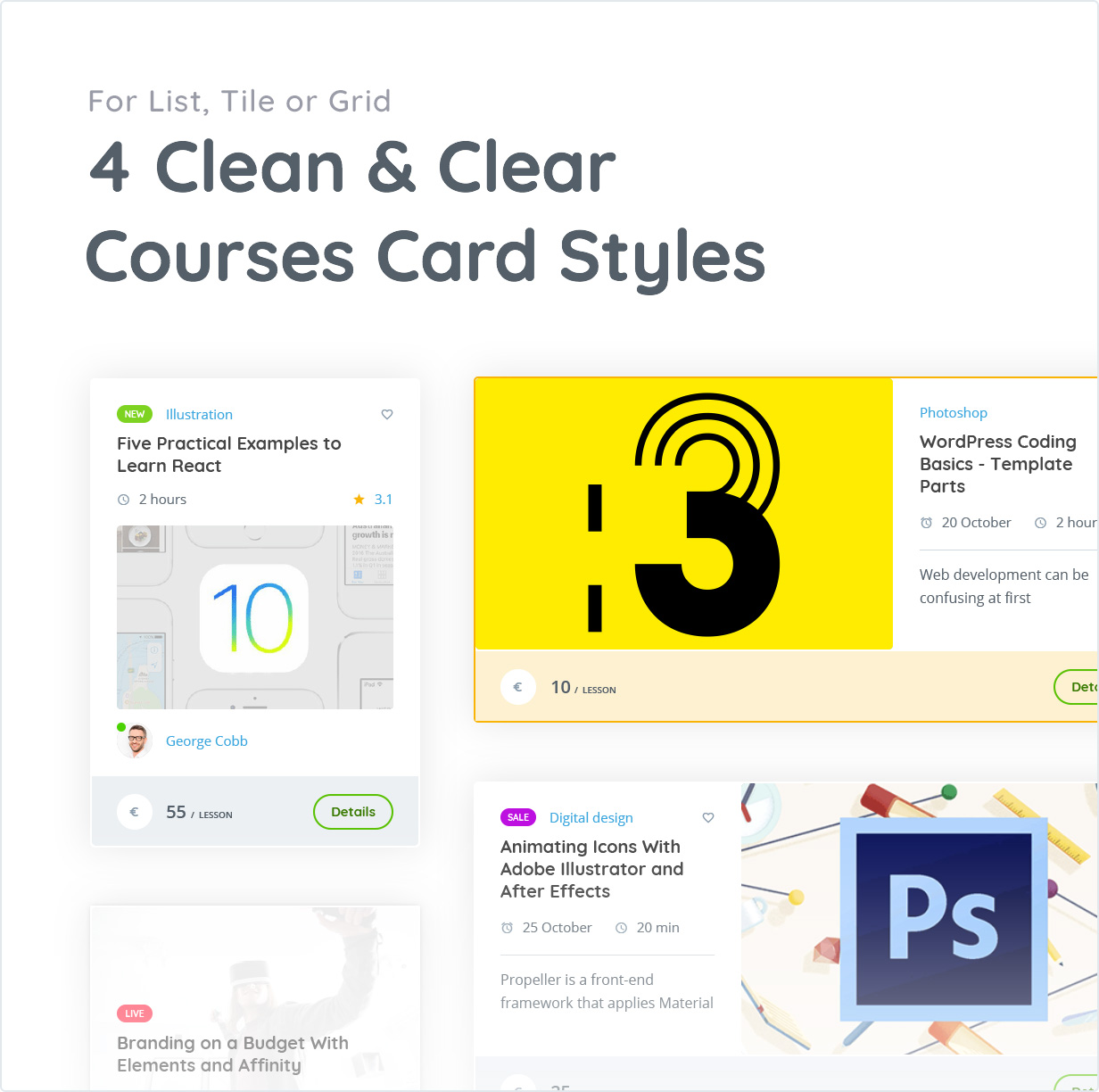 4 Clean and Clear courses Card Styles