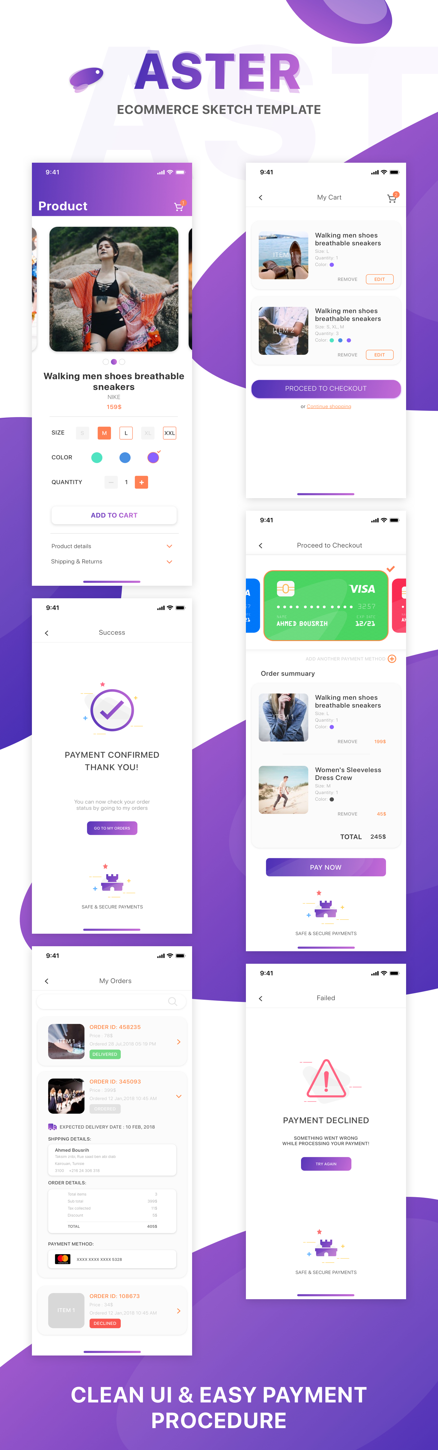 Aster - E-commerce Mobile App Sketch Template - 5