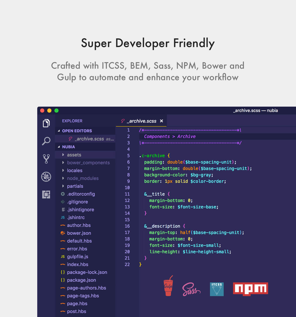 Nubia Ghost Theme Developer Friendly (Gulp, ITCSS, Sass, NPM, Bower)
