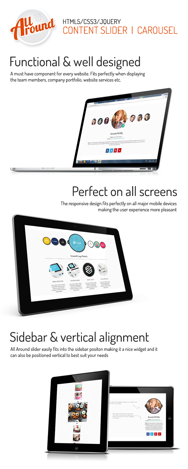 All Around - Responsive jQuery Content Slider / Carousel, Creative and Fun Sliding Plugin - 1