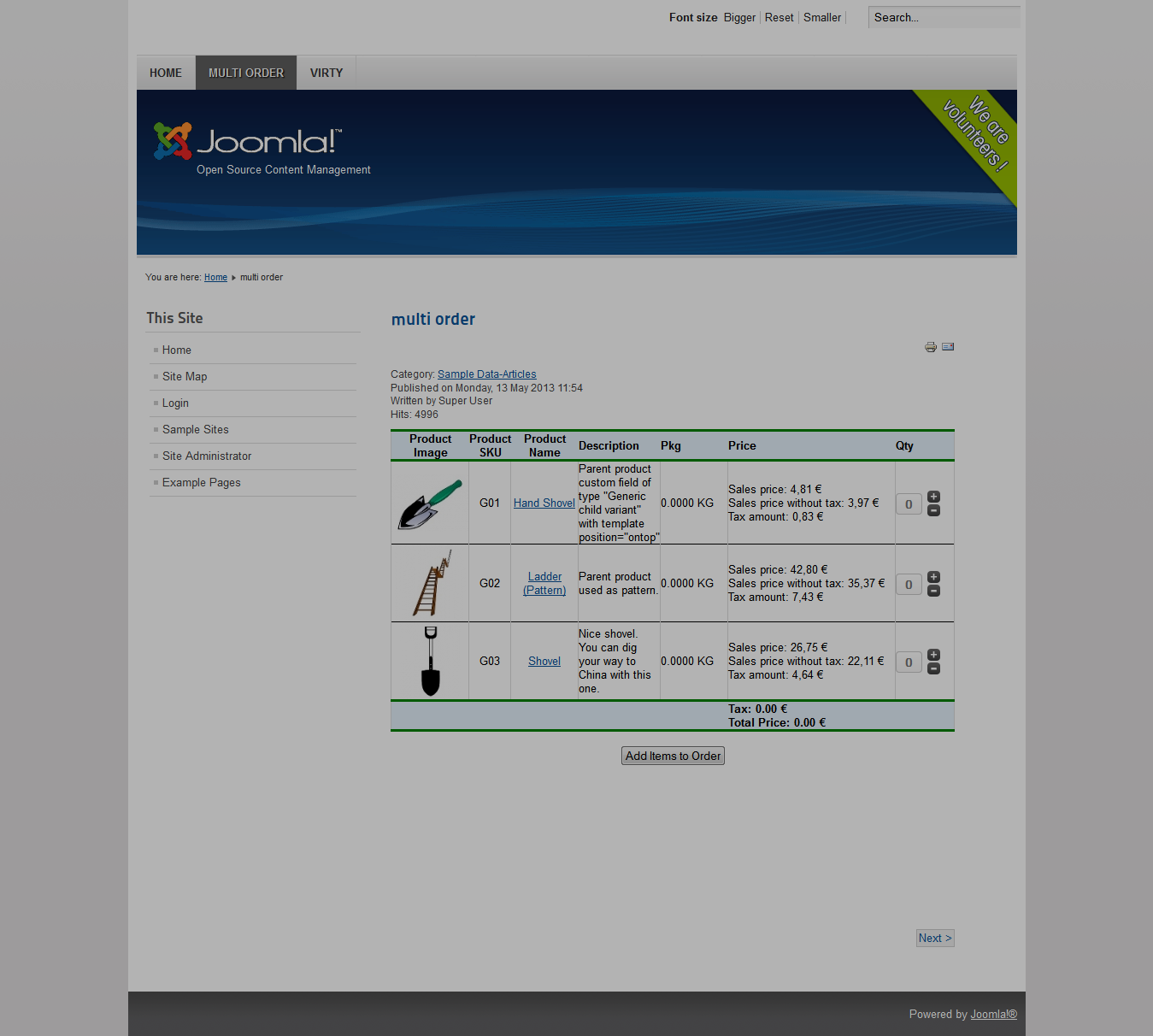 Multi Product Express Order Form Content Plugin - 3