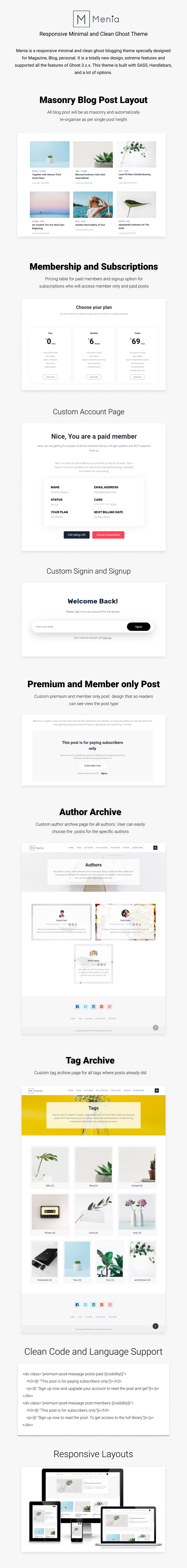 Menia is a responsive minimal and clean ghost blogging theme