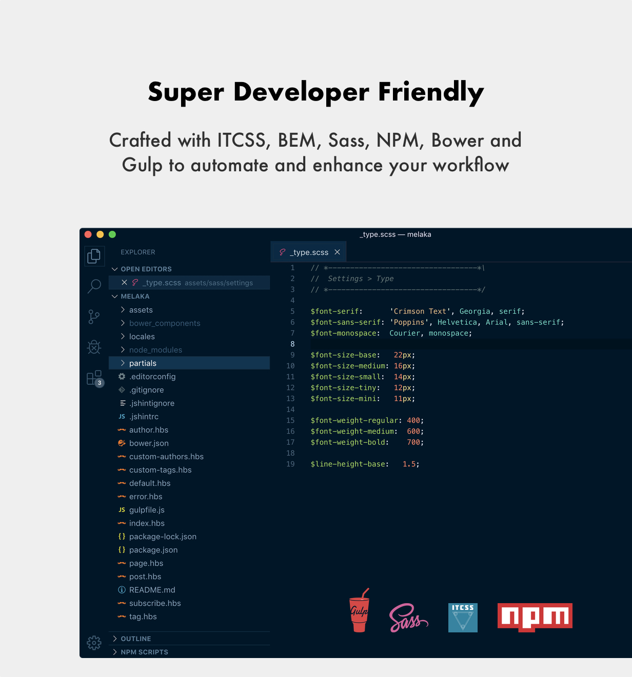Melaka Ghost Theme Developer Friendly (Gulp, ITCSS, Sass, NPM, Bower)